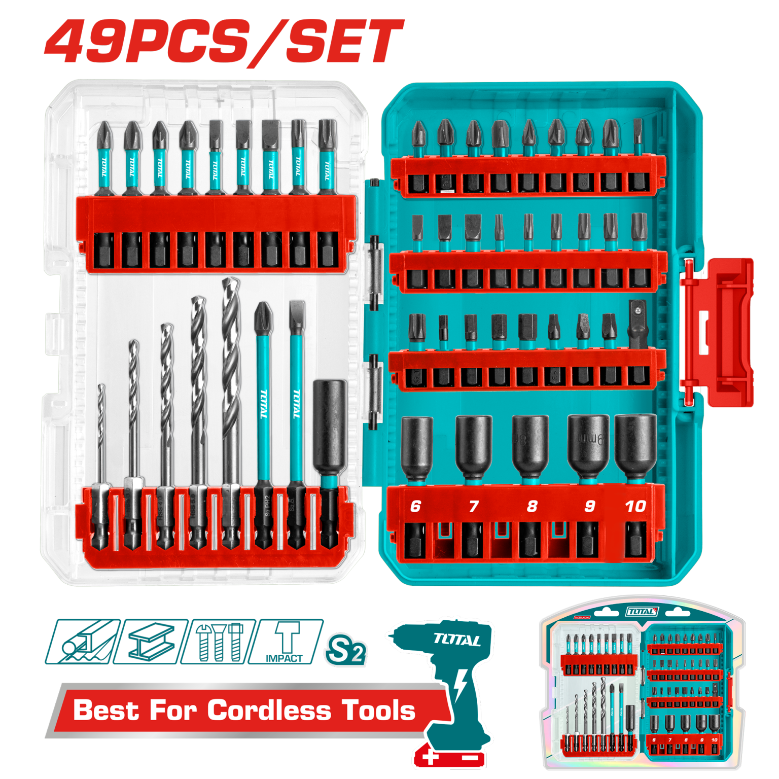 طقم بنط و سنون 49 Pcs impact screwdriver bits set TACSDL24906