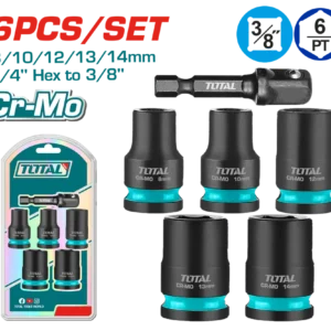 توتال تولز طقم لقم تصادمية 3/8 بوصة مع ادابتور 6 قطع موديل THKISD38062