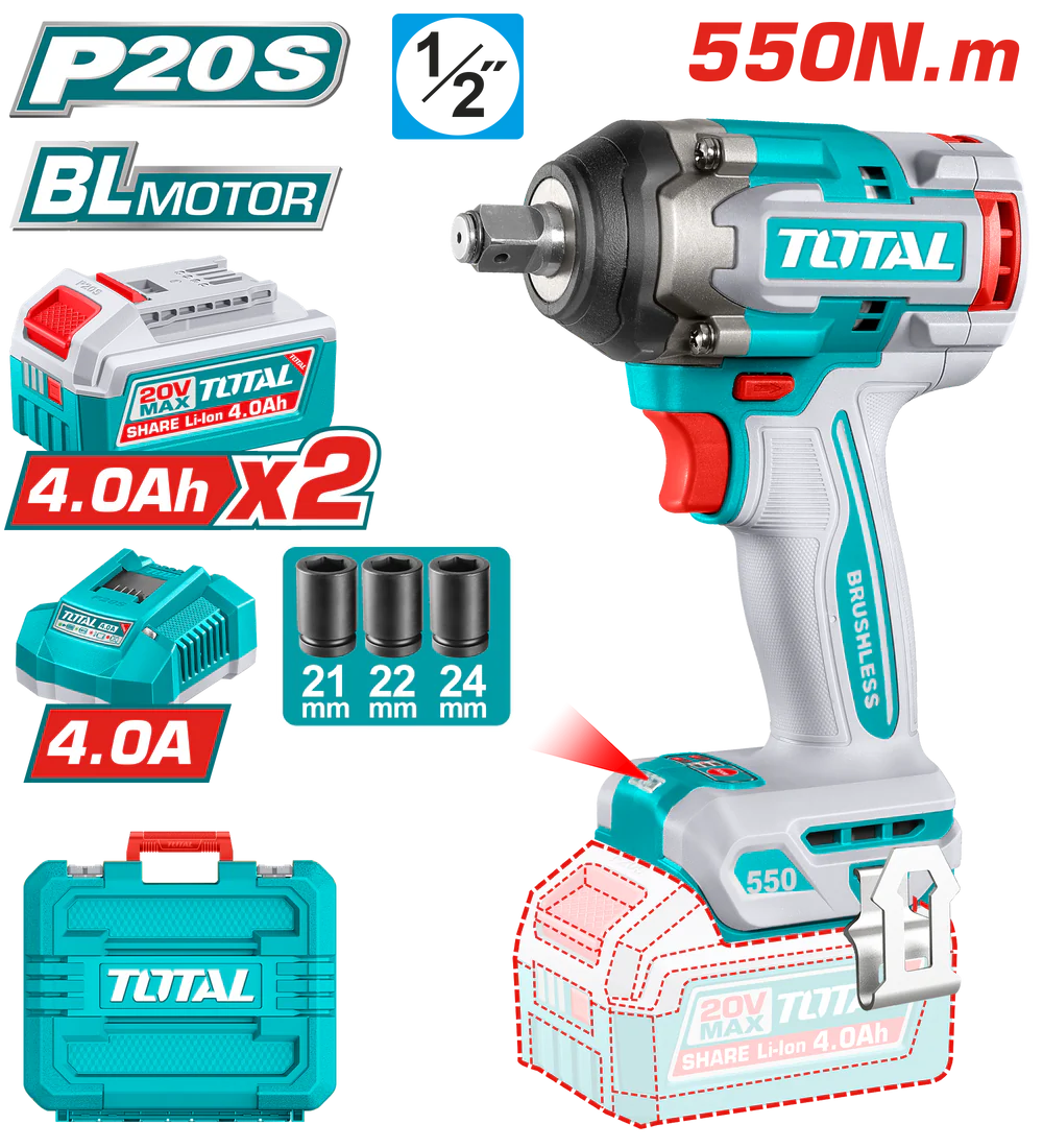 امباكت 550 نيوتن مع 2 بطاريه tiwli2055 tiwli2050 impact wrench