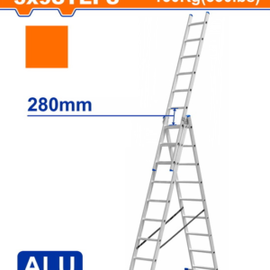 سلم الومنيوم مجوز مع فرده طايره WADFOW 3 Section extension ladder 3X9 steps (WLD6H39)