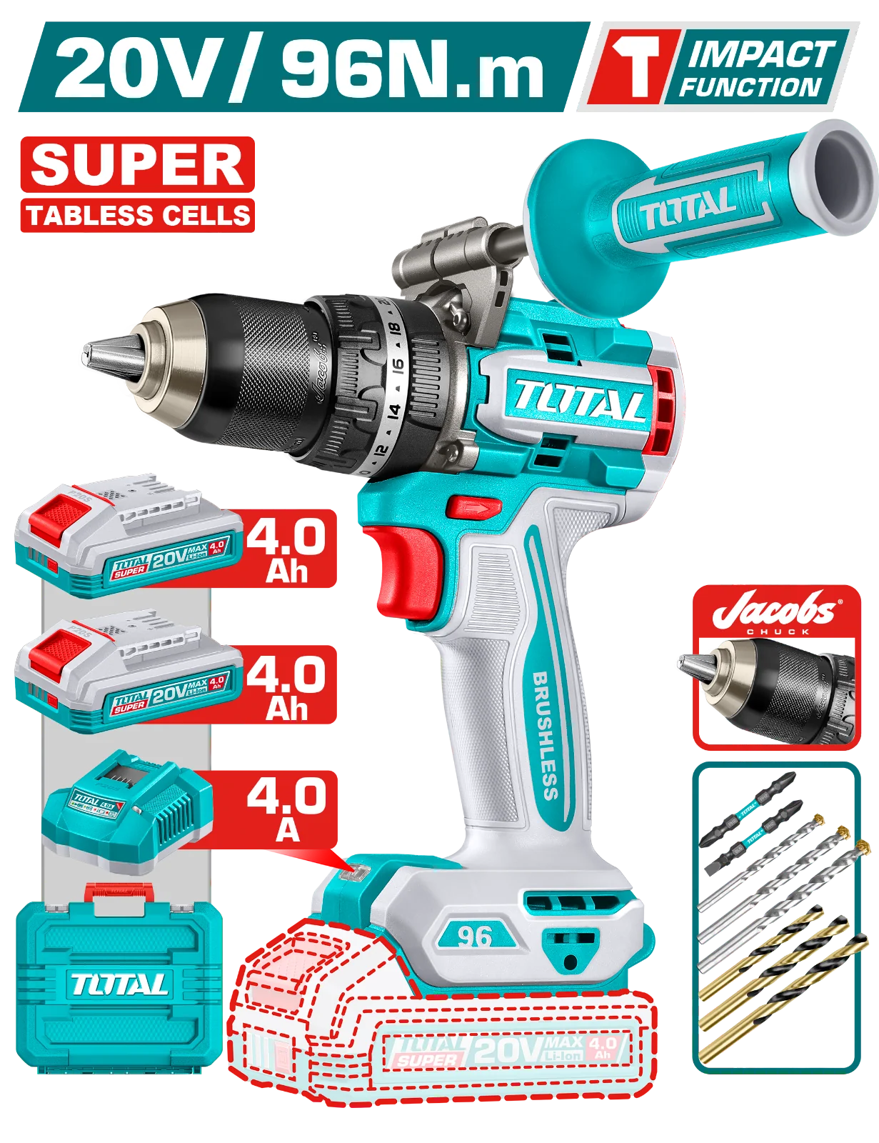 شنيور 20 فولت 96 نيوتن مع 2 بطاريه 4 امبير تابليس TIDLI209689 Li-ion Impact Drill