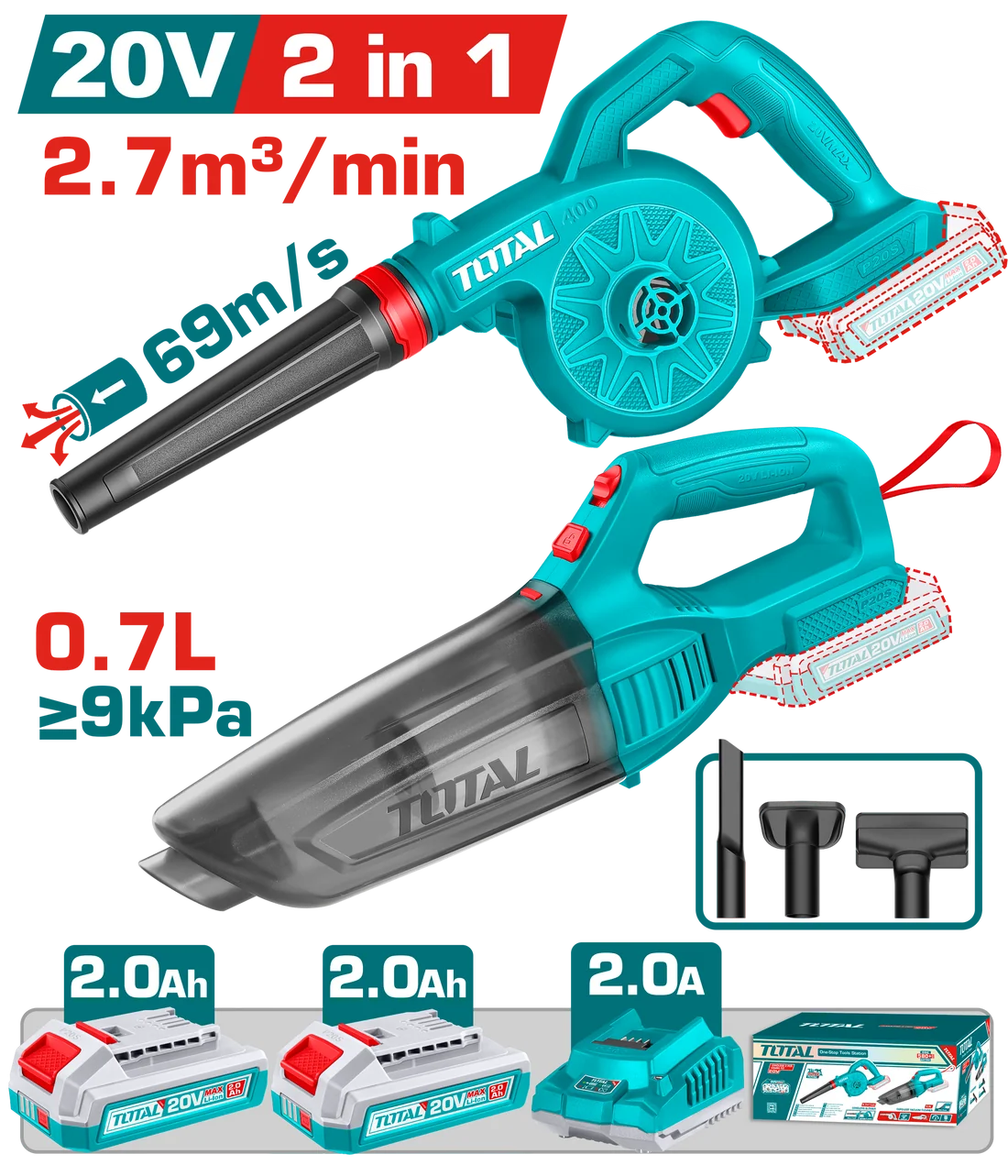 كومبو مكنسه وبلاور TOSLI240999 2 Pcs Combo Kit (Li-ion Blower + Li-ion Vacuum Cleaner)